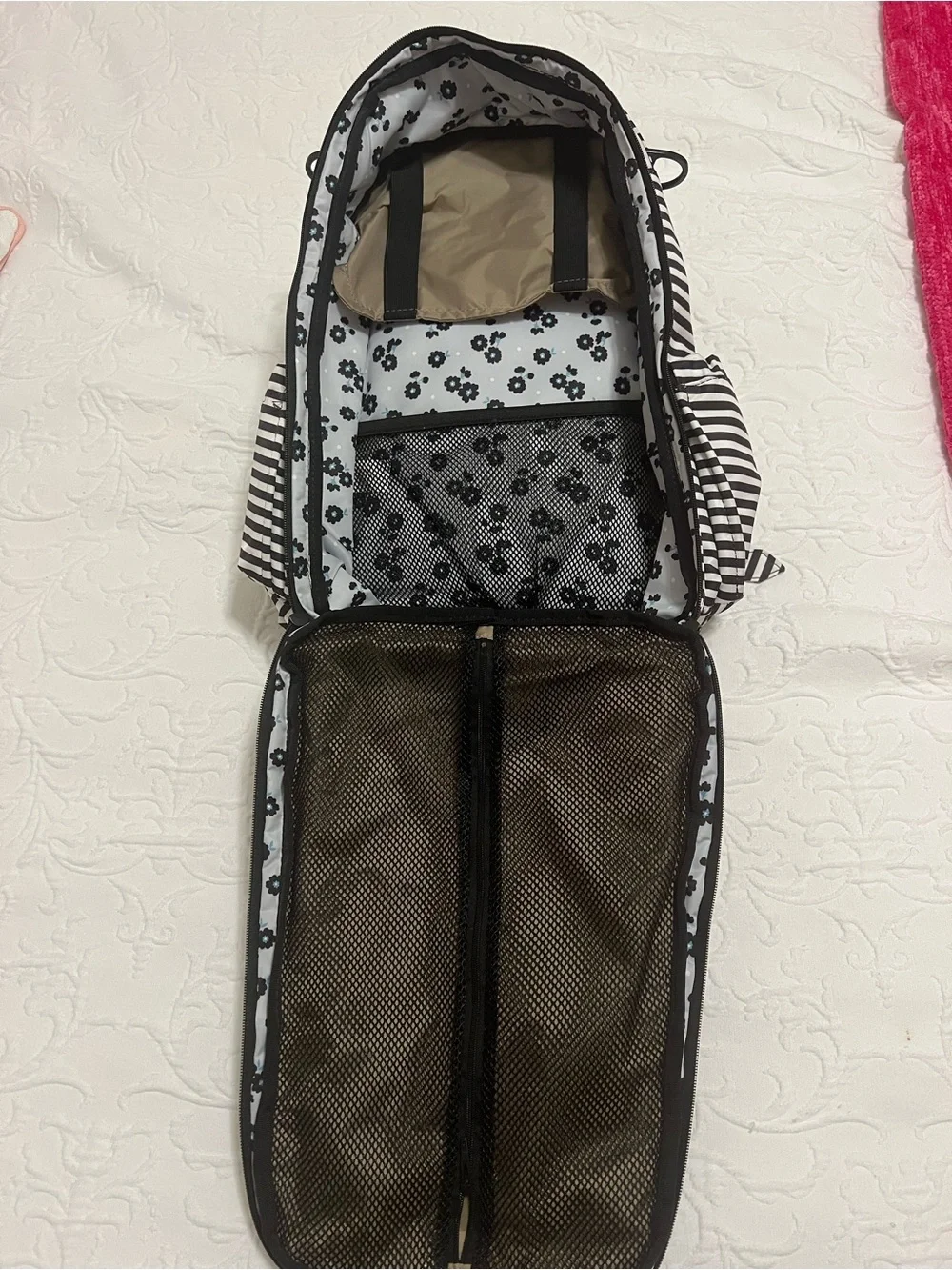 Jujube BRB Black and White Stripe Diaper Bag/Backpack, padded straps